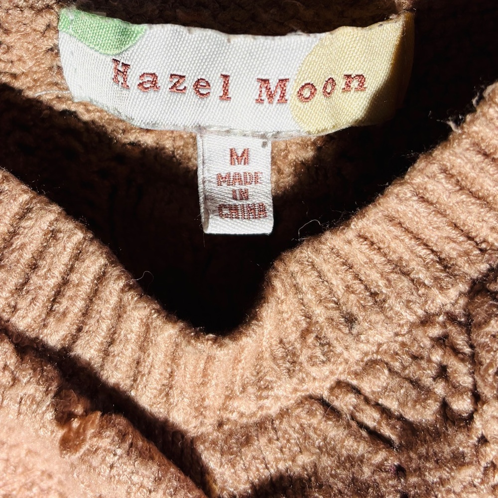 Hazel Moon Brown Knit Floral Embroidered Crop Tank M - Picture 3 of 4